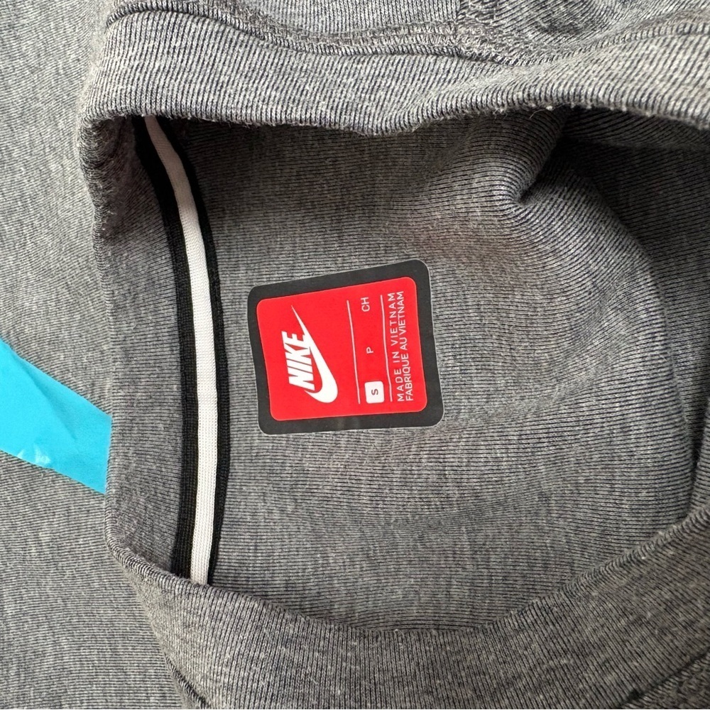 NIKE sz S Tech Fleece Sweatshirt Gray Big Swoosh Teal Back Logo - Picture 10 of 12